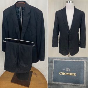 Men's Crombie Charcoal Gray Pinstripe 44R Blazer 37x29 Pants Bespoke Wool Suit